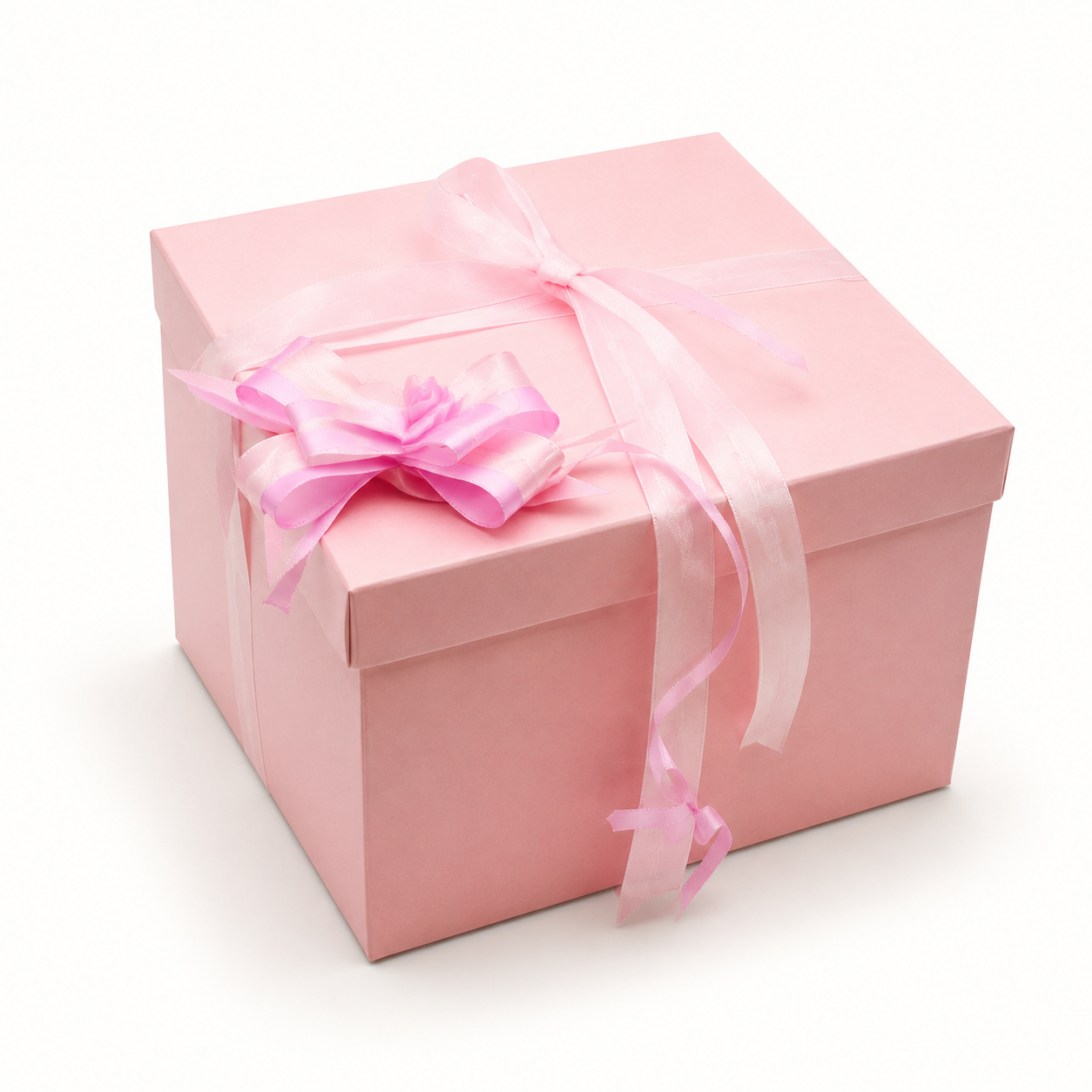 Closed pink Exploding Box with ribbon