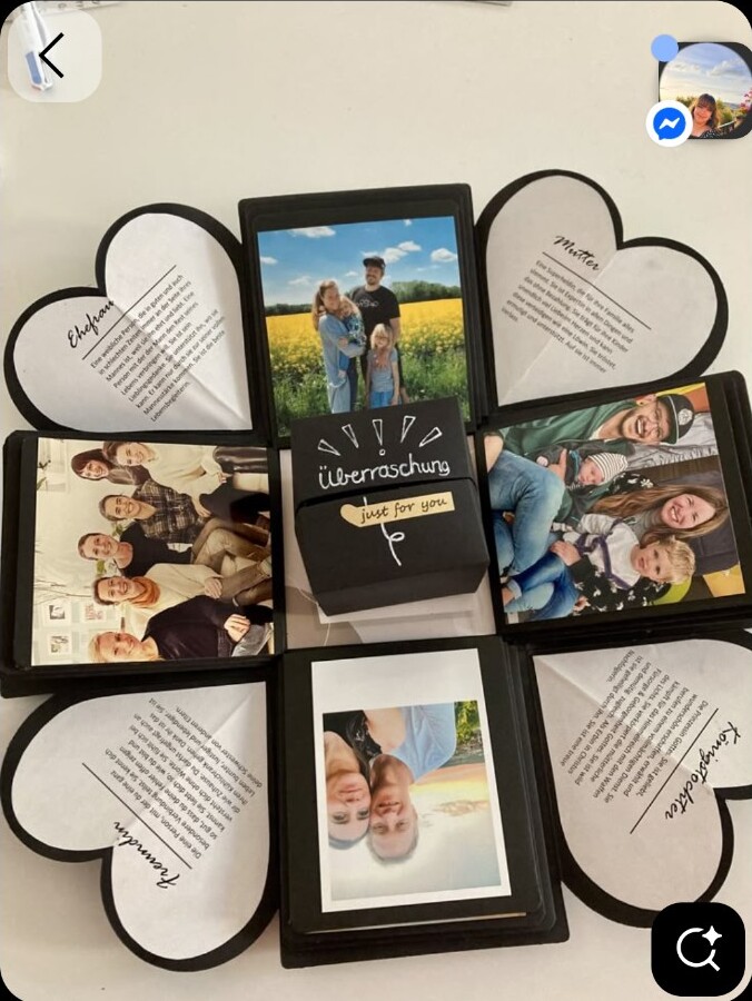 Personalised explosion box with family photographs and messages